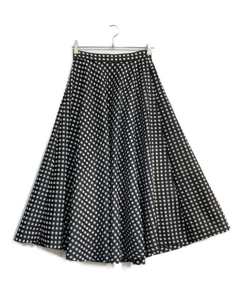 M-premierBLACK（エムプルミエブラック）M-premierBLACK (エムプルミエブラック) ギンガムチェックサーキュラースカート ホワイト×ブラック サイズ:34の古着・服飾アイテム