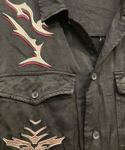 DIESEL（ディーゼル）DIESEL (ディーゼル) サテン刺繍シャツ ブラック サイズ:Mの古着・服飾アイテム