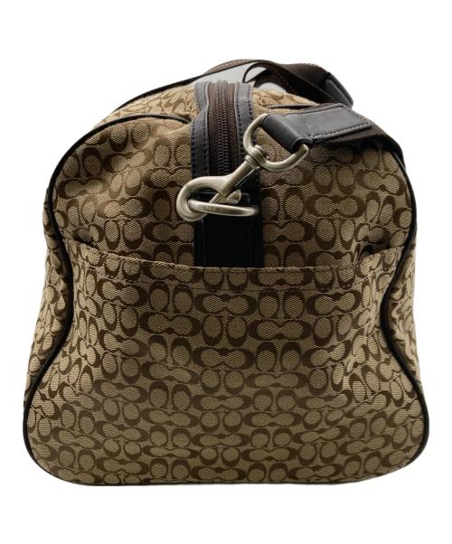 COACH（コーチ）COACH (コーチ) ミニシグネチャー ストライプ ボストンバッグ ブラウンン×ネイビーの古着・服飾アイテム