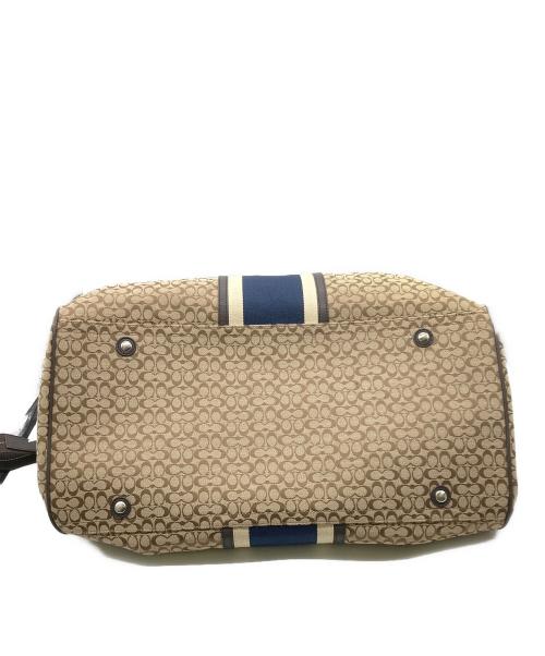 COACH（コーチ）COACH (コーチ) ミニシグネチャー ストライプ ボストンバッグ ブラウンン×ネイビーの古着・服飾アイテム