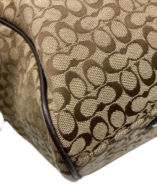 COACH（コーチ）COACH (コーチ) ミニシグネチャー ストライプ ボストンバッグ ブラウンン×ネイビーの古着・服飾アイテム