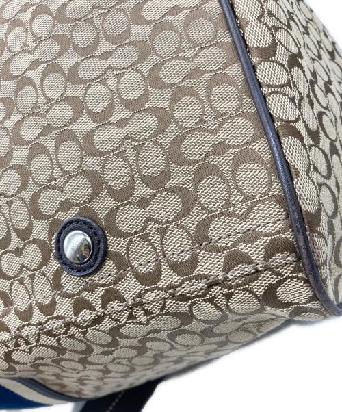 COACH（コーチ）COACH (コーチ) ミニシグネチャー ストライプ ボストンバッグ ブラウンン×ネイビーの古着・服飾アイテム