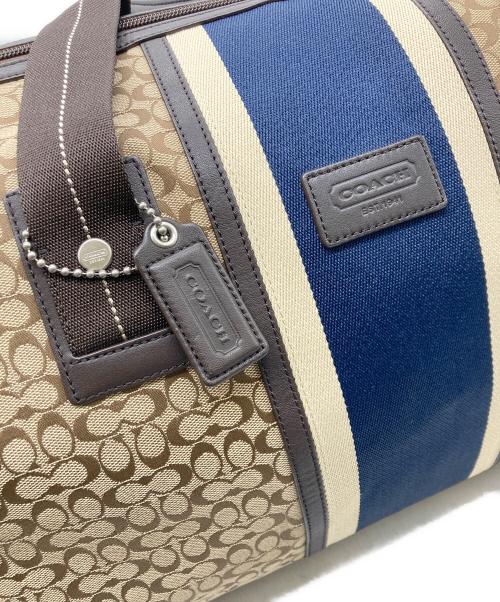 COACH（コーチ）COACH (コーチ) ミニシグネチャー ストライプ ボストンバッグ ブラウンン×ネイビーの古着・服飾アイテム