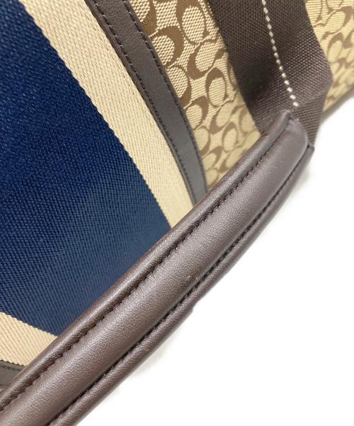 COACH（コーチ）COACH (コーチ) ミニシグネチャー ストライプ ボストンバッグ ブラウンン×ネイビーの古着・服飾アイテム