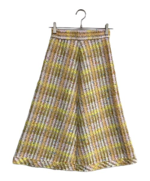 Maglie le cassetto（マーリエ ル カセット）Maglie le cassetto (マーリエ ル カセット) コットンキャンディーツイードスカート イエロー×オレンジ サイズ:5の古着・服飾アイテム