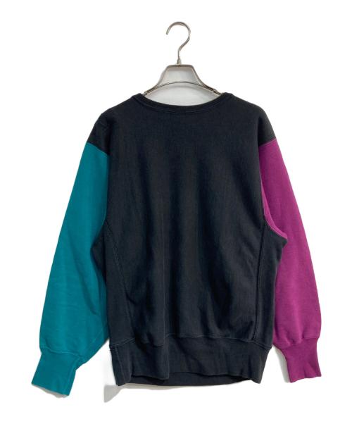 Champion REVERSE WEAVE（チャンピオン リバース ウィーブ）Champion REVERSE WEAVE (チャンピオン リバース ウィーブ) クルーネックスウェット　クレイジーパターン　 刺繍タグ  ブラック×パープル サイズ:Lの古着・服飾アイテム