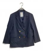 Nobleノーブル）の古着「麻ストレッチピークドラペルダブルジャケット　22010240501120」｜ネイビー
