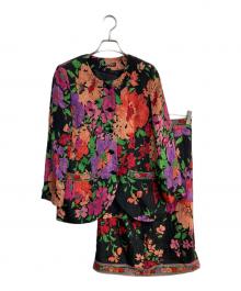 LEONARD（レオナール）の古着「セットアップシルクジャケットスカート」｜オレンジ×ブラック