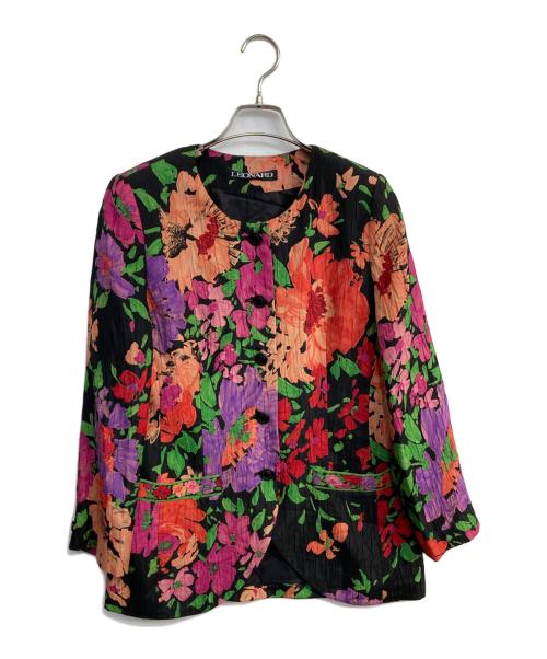 LEONARD（レオナール）LEONARD (レオナール) セットアップシルクジャケットスカート オレンジ×ブラック サイズ:7ARの古着・服飾アイテム