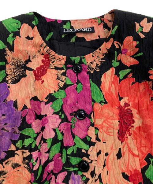 LEONARD（レオナール）LEONARD (レオナール) セットアップシルクジャケットスカート オレンジ×ブラック サイズ:7ARの古着・服飾アイテム