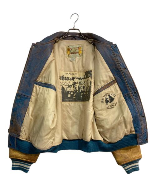 AVIREX（アヴィレックス）AVIREX (アヴィレックス) レザースタジャン ブルー×ベージュ サイズ:Mの古着・服飾アイテム