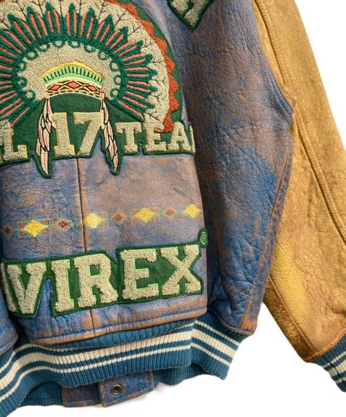 AVIREX（アヴィレックス）AVIREX (アヴィレックス) レザースタジャン ブルー×ベージュ サイズ:Mの古着・服飾アイテム