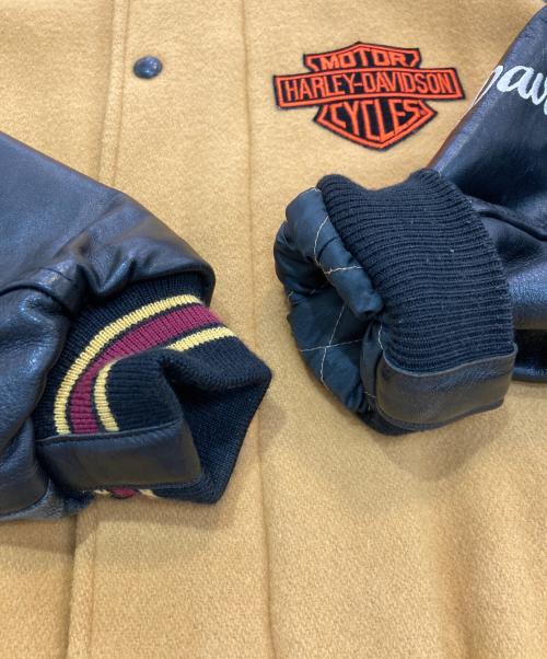 HARLEY-DAVIDSON（ハーレーダビッドソン）HARLEY-DAVIDSON (ハーレーダビッドソン) ウールレザー切替スタジャン 90‘s　30373D イエロー×ブラック サイズ:Lの古着・服飾アイテム
