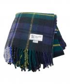 JOHNSTONS OF ELGINジョンストンズオブエルガン）の古着「カシミヤチェックマフラー」｜グリーン×ネイビー