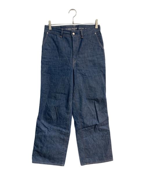 45R（フォーティファイブ・アール）45R (フォーティファイブ・アール) レザーパッチワイドデニムパンツ インディゴ サイズ:3の古着・服飾アイテム