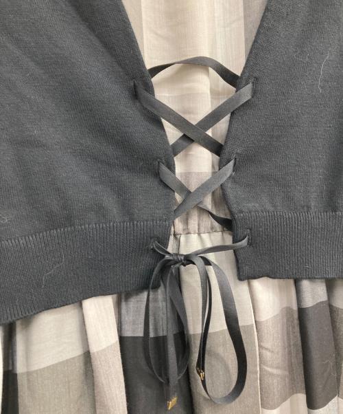 BLUE LABEL CRESTBRIDGE（ブルーレーベルクレストブリッジ）BLUE LABEL CRESTBRIDGE (ブルーレーベルクレストブリッジ) チェックドレープツイル ニットコンビマキシワンピース ブラック×グレー サイズ:38の古着・服飾アイテム