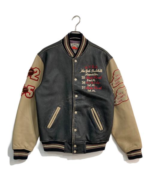 AVIREX（アヴィレックス）AVIREX (アヴィレックス) HORSEHIDE バーシティレザージャケット ブラック×ベージュ サイズ:Mの古着・服飾アイテム