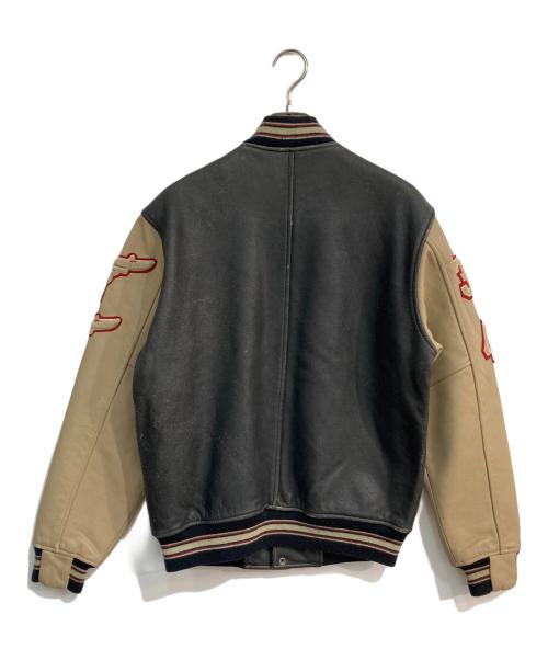 AVIREX（アヴィレックス）AVIREX (アヴィレックス) HORSEHIDE バーシティレザージャケット ブラック×ベージュ サイズ:Mの古着・服飾アイテム