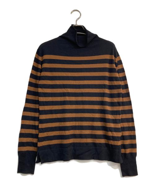 MARGARET HOWELL（マーガレットハウエル）MARGARET HOWELL (マーガレットハウエル) JOHN SMEDLEY (ジョンスメドレー) ハイネックボーダーニット ブラック×ブラウン サイズ:2の古着・服飾アイテム