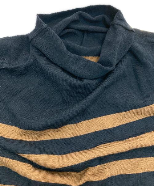 MARGARET HOWELL（マーガレットハウエル）MARGARET HOWELL (マーガレットハウエル) JOHN SMEDLEY (ジョンスメドレー) ハイネックボーダーニット ブラック×ブラウン サイズ:2の古着・服飾アイテム