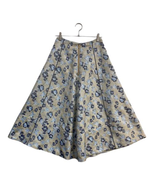 SEVEN TEN by MIHO KAWAHITO（セブン テン バイ ミホ カワヒト）SEVEN TEN by MIHO KAWAHITO (セブン テン バイ ミホ カワヒト) パイピングジャガードスカート グリーン×ブルー サイズ:Mの古着・服飾アイテム