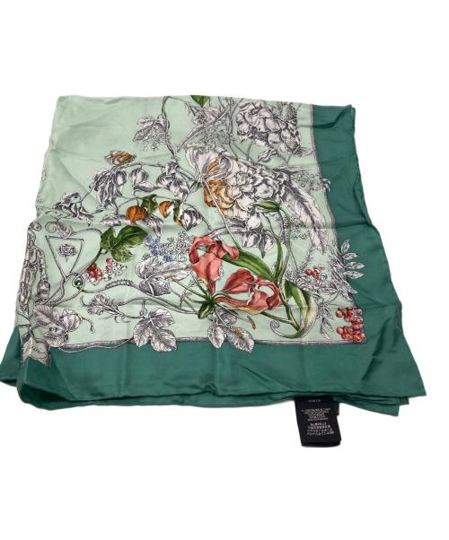 GUCCI（グッチ）GUCCI (グッチ) フローラルプリントシルクスカーフ グリーンの古着・服飾アイテム