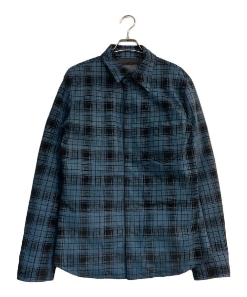 ISAMU KATAYAMA BACKLASH（イサムカタヤマ・バックラッシュ）ISAMU KATAYAMA BACKLASH (イサムカタヤマ・バックラッシュ) ピッグレザー 転写チェックシャツ ブルー サイズ:3の古着・服飾アイテム