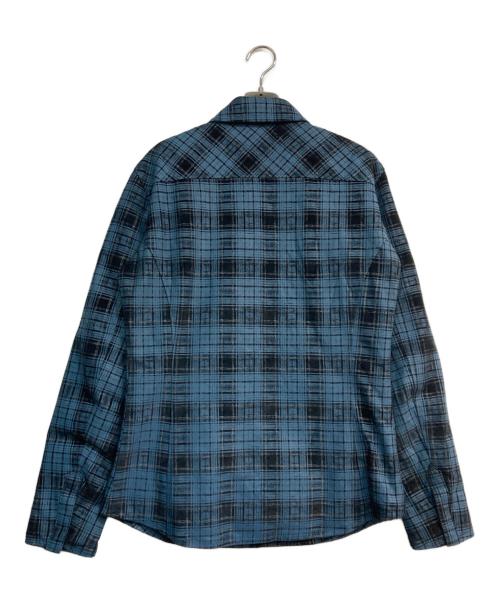 ISAMU KATAYAMA BACKLASH（イサムカタヤマ・バックラッシュ）ISAMU KATAYAMA BACKLASH (イサムカタヤマ・バックラッシュ) ピッグレザー 転写チェックシャツ ブルー サイズ:3の古着・服飾アイテム
