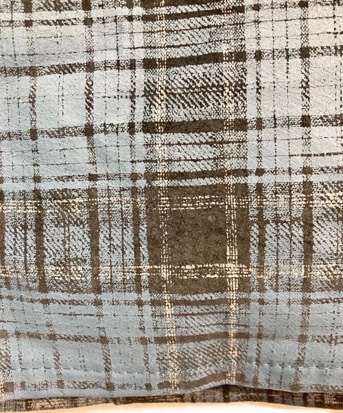 ISAMU KATAYAMA BACKLASH（イサムカタヤマ・バックラッシュ）ISAMU KATAYAMA BACKLASH (イサムカタヤマ・バックラッシュ) ピッグレザー 転写チェックシャツ ブルー サイズ:3の古着・服飾アイテム