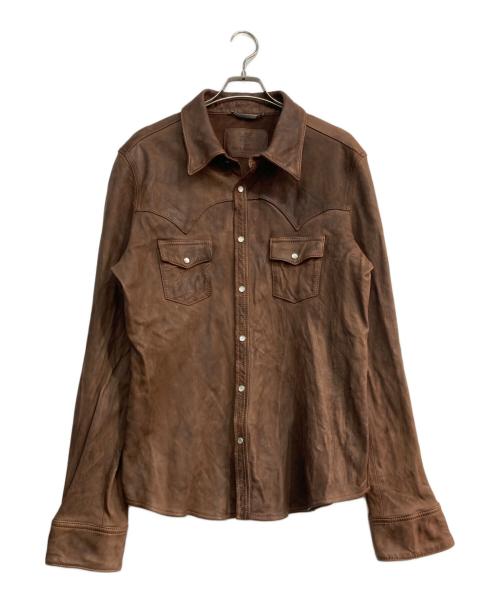 DOLCE & GABBANA（ドルチェ＆ガッバーナ）DOLCE & GABBANA (ドルチェ＆ガッバーナ) シープレザーウエスタンシャツ ブラウン サイズ:54の古着・服飾アイテム