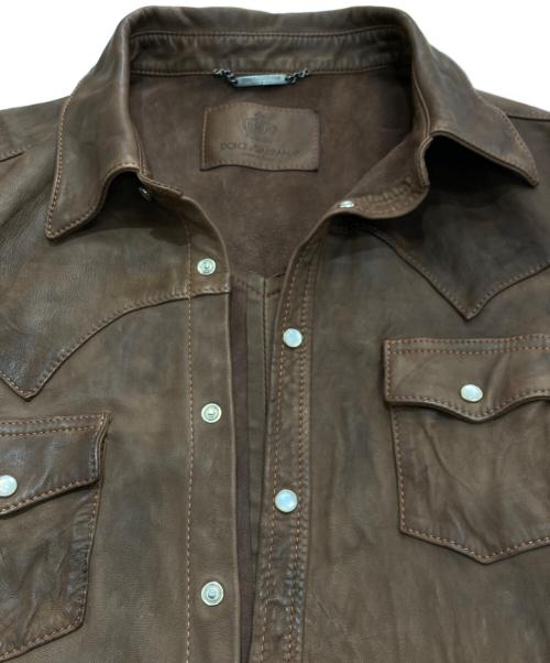 DOLCE & GABBANA（ドルチェ＆ガッバーナ）DOLCE & GABBANA (ドルチェ＆ガッバーナ) シープレザーウエスタンシャツ ブラウン サイズ:54の古着・服飾アイテム