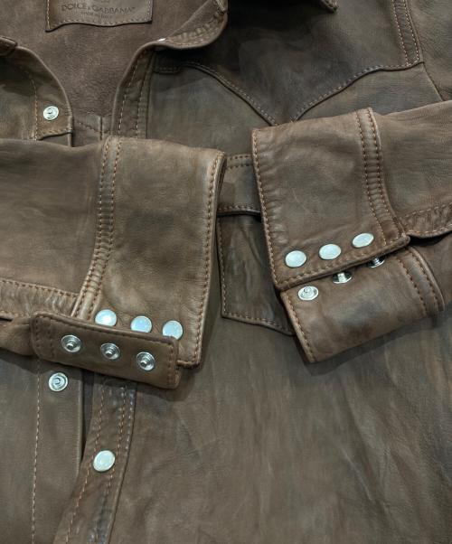 DOLCE & GABBANA（ドルチェ＆ガッバーナ）DOLCE & GABBANA (ドルチェ＆ガッバーナ) シープレザーウエスタンシャツ ブラウン サイズ:54の古着・服飾アイテム