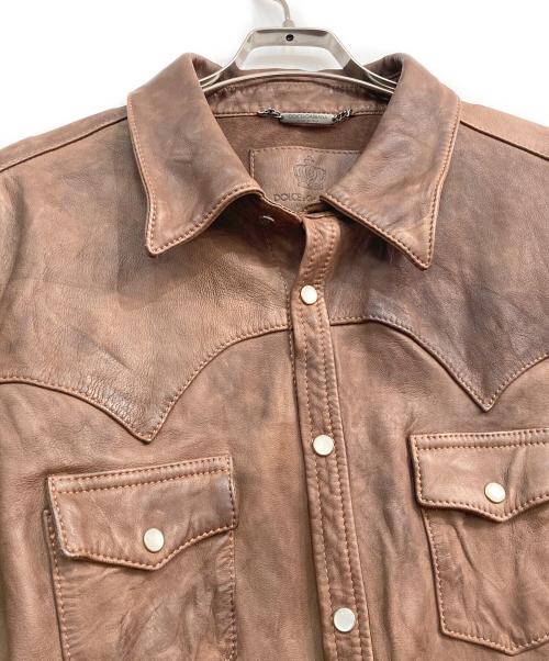 DOLCE & GABBANA（ドルチェ＆ガッバーナ）DOLCE & GABBANA (ドルチェ＆ガッバーナ) シープレザーウエスタンシャツ ブラウン サイズ:54の古着・服飾アイテム