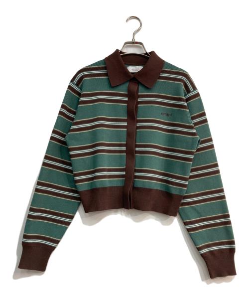 emmi（エミ）emmi (エミ) ニットラガーカーディガン グリーン×ブラウン サイズ:Freeの古着・服飾アイテム