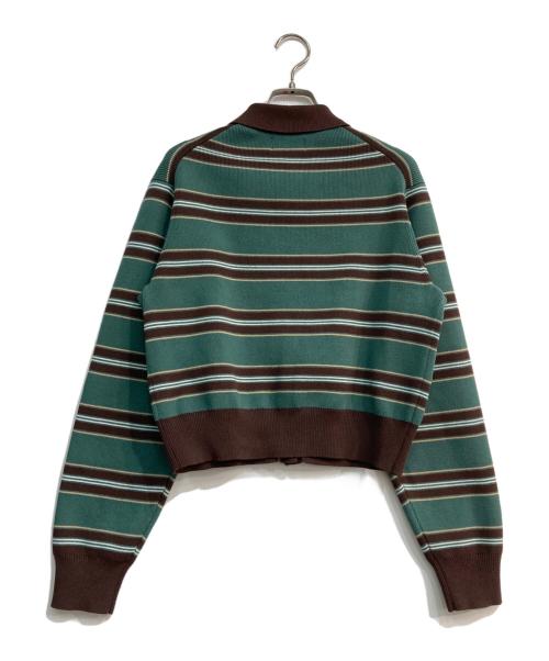 emmi（エミ）emmi (エミ) ニットラガーカーディガン グリーン×ブラウン サイズ:Freeの古着・服飾アイテム