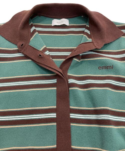 emmi（エミ）emmi (エミ) ニットラガーカーディガン グリーン×ブラウン サイズ:Freeの古着・服飾アイテム