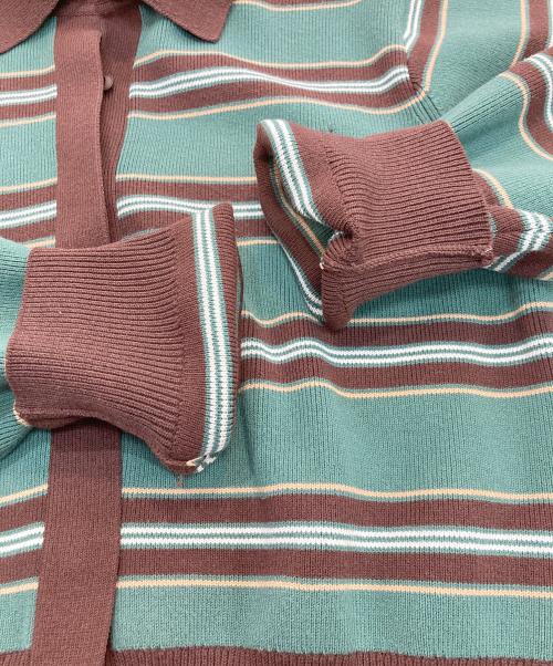 emmi（エミ）emmi (エミ) ニットラガーカーディガン グリーン×ブラウン サイズ:Freeの古着・服飾アイテム