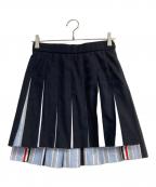 Thom Browneトムブラウン）の古着「Plain Weave 4-Bar Pleated Mini Skirt」｜ネイビー
