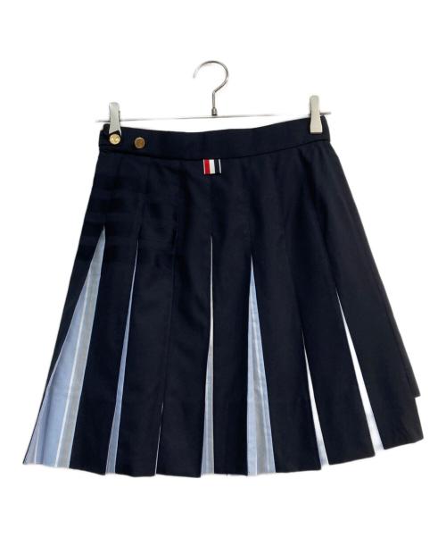 Thom Browne（トムブラウン）Thom Browne (トムブラウン) Plain Weave 4-Bar Pleated Mini Skirt ネイビー サイズ:36の古着・服飾アイテム