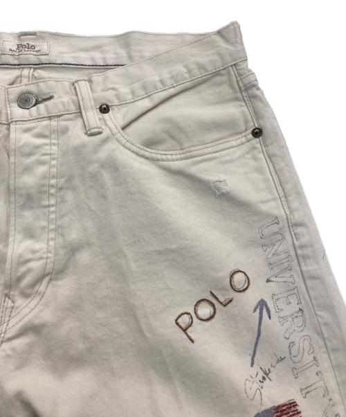 POLO RALPH LAUREN（ポロ・ラルフローレン）POLO RALPH LAUREN (ポロ・ラルフローレン) ダメージ加工ペイントパンツ アイボリー サイズ:32×32の古着・服飾アイテム