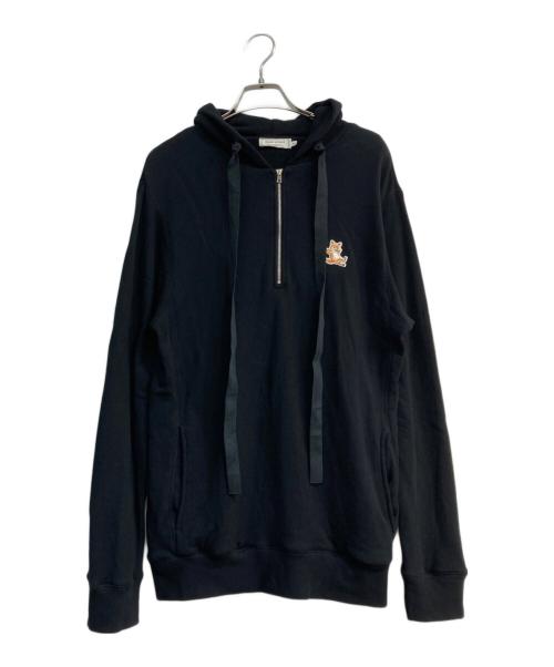 maison kitsune（メゾンキツネ）MAISON KITSUNE (メゾンキツネ) ハーフジップパーカー　EU00310KJ0039 ブラック サイズ:Sの古着・服飾アイテム