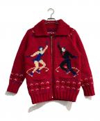 VINTAGEヴィンテージ）の古着「アイススケート カウチンニットカーディガン」｜レッド