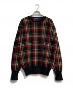 POLO RALPH LAURENポロ・ラルフローレン）の古着「ウールチェックニット」｜ブラック×レッド