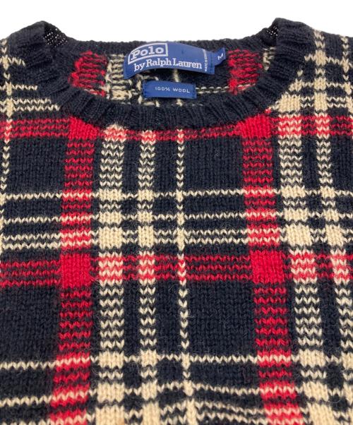 POLO RALPH LAUREN（ポロ・ラルフローレン）POLO RALPH LAUREN (ポロ・ラルフローレン) ウールチェックニット ブラック×レッド サイズ:Mの古着・服飾アイテム