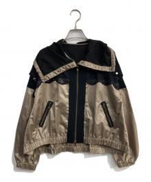 LANVIN en Bleu（ランバンオンブルー）の古着「ナイロンレース切替ジャケット」｜カーキ×ブラック
