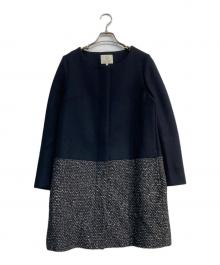 BEAUTY&YOUTH UNITED ARROWS（ビューティーアンドユースユナイテッドアローズ）の古着「メルトン×ツイードノーカラーコート　1625-139-3355」｜ネイビー
