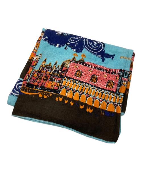 manipuri（マニプリ）manipuri (マニプリ) 大判ストール ブルー×ブラウンの古着・服飾アイテム