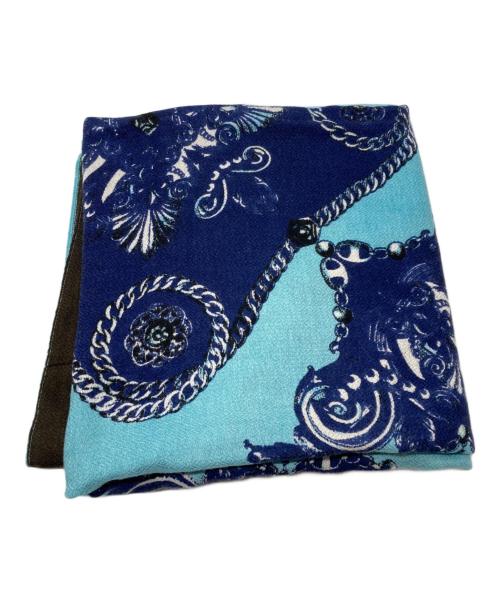 manipuri（マニプリ）manipuri (マニプリ) 大判ストール ブルー×ブラウンの古着・服飾アイテム