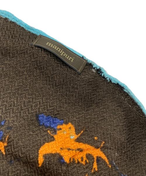 manipuri（マニプリ）manipuri (マニプリ) 大判ストール ブルー×ブラウンの古着・服飾アイテム