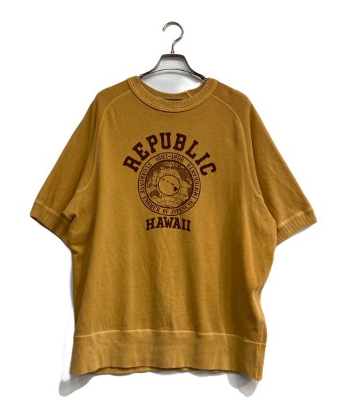 NIGEL CABOURN（ナイジェルケーボン）NIGEL CABOURN (ナイジェルケーボン) PRINT SWEAT SHORT SLEEVE イエロー サイズ:48の古着・服飾アイテム